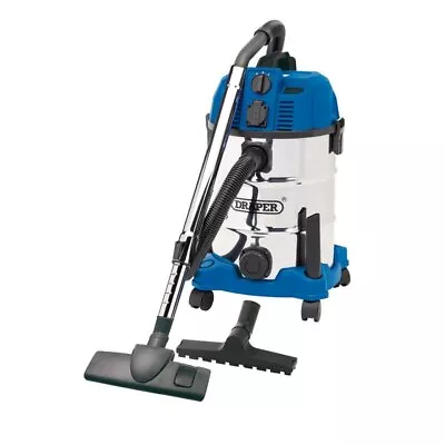 Draper Wet And Dry Vacuum Cleaner Stainless Steel Valeting 30L 1600W 230V 20529 • £89.89