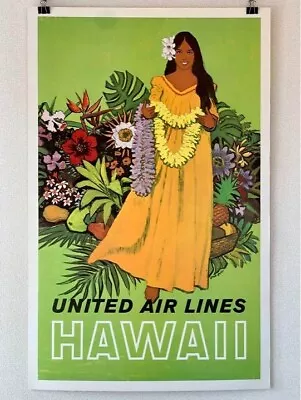 Rare Original 1960s UNITED AIRLINES HAWAII Vintage Travel Poster • $545