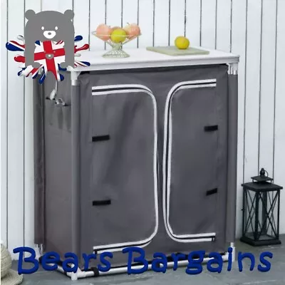 Camping Kitchen Cupboard - 3 Shelves Aluminium Frame Cook Table • £74.09