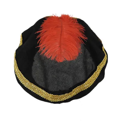 Adult Renaissance Tudor Costume Period Medieval Hat Black Red Feather Gold Braid • $9.99