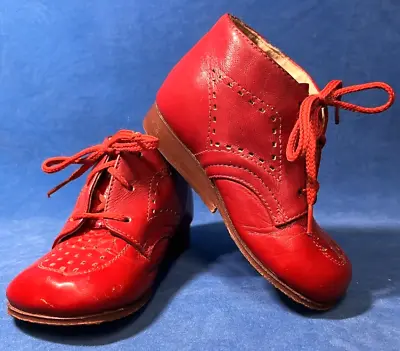 Vintage Pair Of Childs Piccolina Red Leather Lace Up Shoes • $32