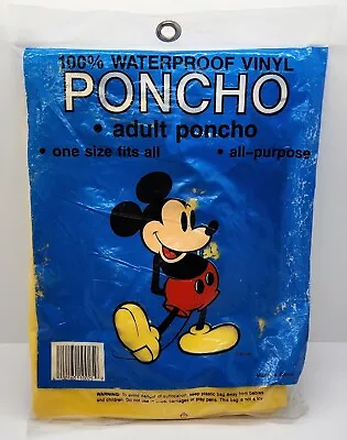 Vintage New Mickey Mouse Disney Rain Poncho Yellow Adult One Size Waterproof  • $14.99