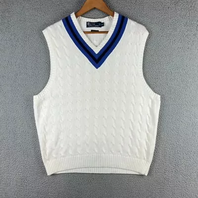 Polo Ralph Lauren Cable Knit Sweater Vest Mens Extra Large XL White Tennis • $34.99