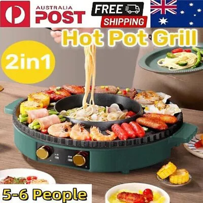 2in1 Electric Non-Stick Korean BBQ Plate Hot Pot Pan Shabu Grill Barbecue Frying • $74.99