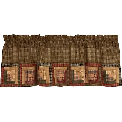 New Primitive Log Cabin Quilt RED GREEN PATCHWORK VALANCE Topper Curtain • $25.95