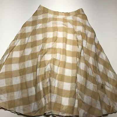 Who What Wear Skirt Womens Size 8 Tan White Gingham Linen Blend A-Line Midi • $14.99