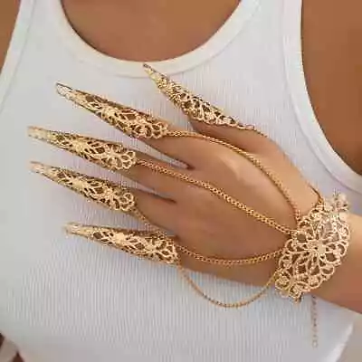 Luxury Bracelets Gold Color Connecting Finger Bracelets Women Nail Rings Bangles • $8.76