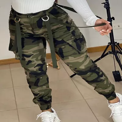 Womens Camo Multi Pockets Joggers Cargo Pants Ladies Casual Sport Long Trousers • $20.09