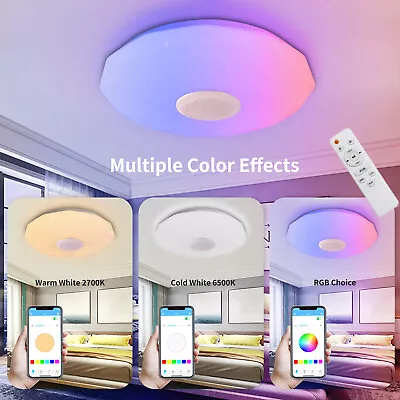 LED Smart Ceiling Light Music RGB Bluetooth Speaker Lamp Dimmable W/Remote UK • £15.85