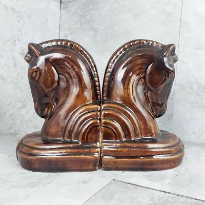 Ceramic Horse Head Vintage Bookends MCM Brown Mid Century Modern 1962 Art Deco • $39.99