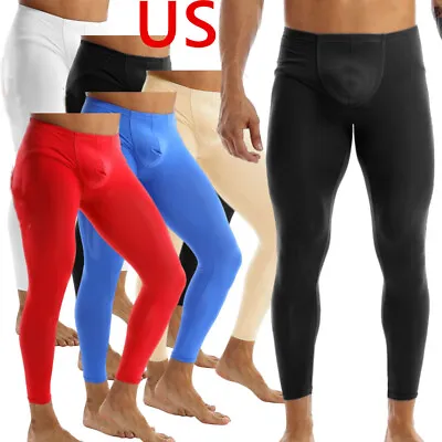US Men's Solid Compression Pants Johns Thermal Solid Color Soft Sports Tights • $12.08