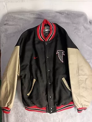 Nike NFL Atlanta Falcon Varsity Wool Jacket Black & Red W/Beige Leather XL • $70