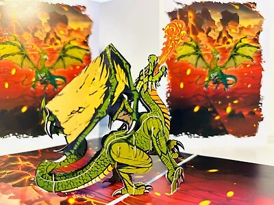 Origami Pop Cards GREEN Fire Breathing Dragon Happy Birthday 3D Pop Up Greeting • $13.02