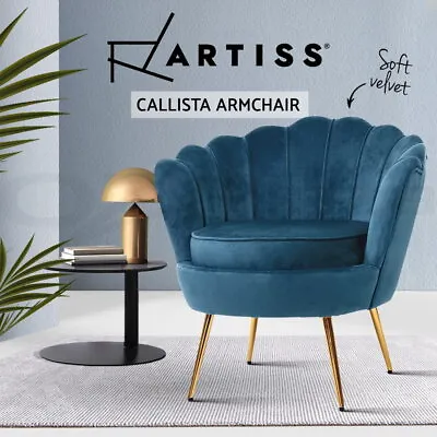 Artiss Armchair Lounge Chair Accent Armchairs Retro Single Sofa Velvet Seat • $172.95