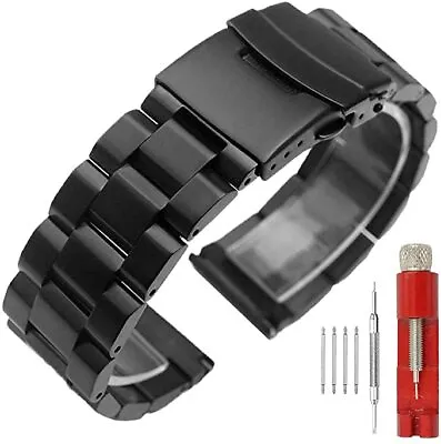 18mm-26mm Metal Watch Band Stainless Steel Bracelet Straps Matte Black Or Silver • $22.99