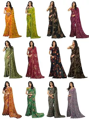 Georgette Fancy Sarees For Women With Lace Border Work & Blouse Piece • £21.90