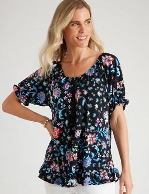 $19.53 • Buy Millers Short Sleeve Printed Peasant Top With Ruffle Hem Womens Clothing  Tops