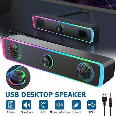 Wired Sound Bar Stereo Computer PC Speaker Subwoofer For Desktop Laptop Tablets • £12.99