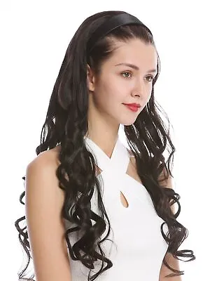 Half Wig Hair Piece Headband Hairband Dark Brown Curly Curls Long 70 CM • £17.22