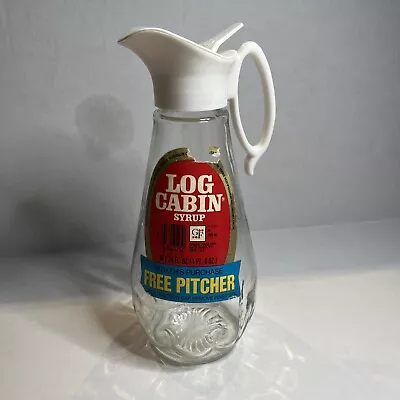 Vintage Log Cabin Syrup Dispenser - Clear Glass Bottle Pitcher W/ Original Label • $14.95