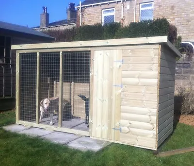 Wooden 10x4 Dog Kennel And Run Pet House Tanalised T&G Throughout Strong Mesh  • £738.45