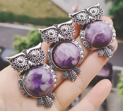 3pcs Amethyst Gems Owl Pendants Magic Reiki Healing Amulet • $3