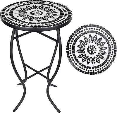 Vipush Mosaic Patio Side Table Outdoor Accent Bistro Coffee Black  • $66.73