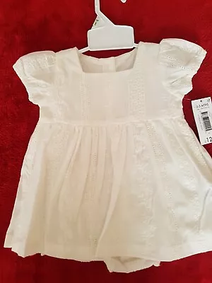 Baby Girls Dress 0-3  White Two Piece Set  Matalan New With Tags • £7