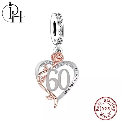 60th Birthday Charm Mum Grandma I Love You 925 Genuine Silver & Rose Gold Dangle • £15.99