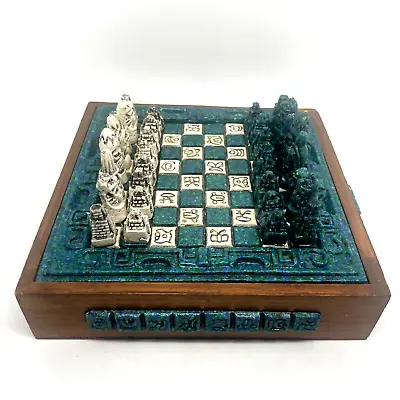 VTG Mexican Chess Set Crushed Malachite Green 7.5 Inch Storage Drawer • $34.97