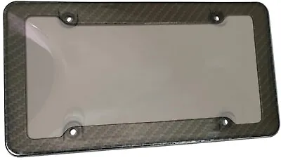 $13.95 • Buy Carbon Fiber License Plate Tag Frame W/ Tinted Smoke License Shield Cover