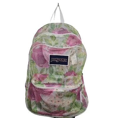 JanSport Large Mesh Pack Backpack Book Bag Floral Pink/Lime Green See Through • $23.97