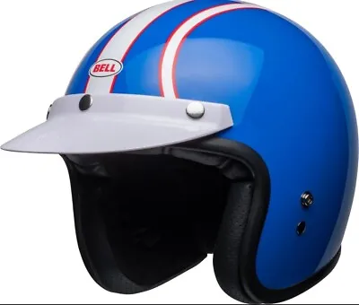 $175 • Buy Bell Custom 500 3/4 Open Face Motorcycle Helmet Six Day Steve McQueen Blue MD
