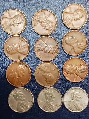 1943-P D S Lincoln Wheat Cents + 9= 12 WHEATIES - Circulated • $3.99