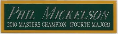2010 MASTERS PHIL MICKELSON NAMEPLATE FO Signed PGA GOLF CLUB BAG PHOTO FLAG PIN • $10