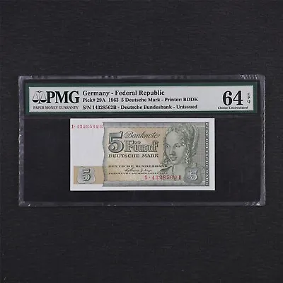 1963 Germany - Federal Republic 5 Deutsche Mark Pick#29A PMG 64 EPQ UNC • $696