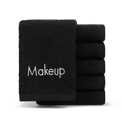 6 Pack Of Makeup Removal Towels - Embroidered Black 13 X 13 Cotton Washcloth • $18.99