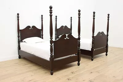 Pair Of Georgian Style Antique Mahogany Twin Poster Beds #47852 • $1800