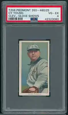 1910 T206 Cy Young Piedmont 350-460/25 Glove Shows  HOF PSA 4 VG-EX B4 • $3650