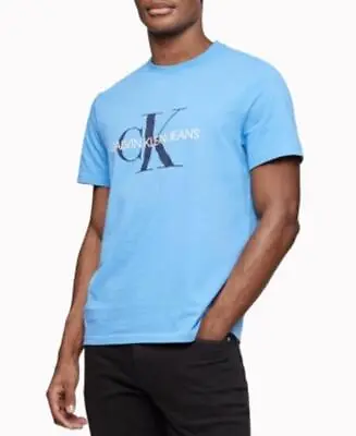Calvin Klein Men's Regatta Blue Monogram Logo Graphic T-Shirt Size XL • $11.20