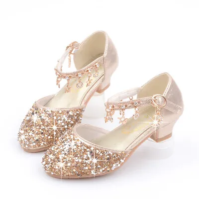 £4.99 • Buy Girls Childrens Kids High Mid Heel Diamante Party Shoes Bridesmaid Sandals Size