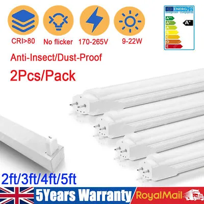 2 Pack Bright HighTech T8 Led Tube - Fluorescent Replacement 2ft 3ft 4ft 5ft • £7.99