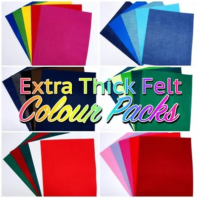 EXTRA THICK FELT 3-4mm Polyester Plain Craft 25cm X 30cm Sheet Mixed Colour Pack • £4.99