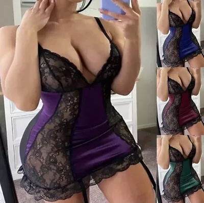 Ladies Mini Dress Plus Size  Sexy Babydoll Underwear Sleepwear Bodysuit Lingerie • £11.98