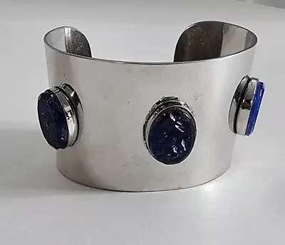 SARAH COVENTRY Cleopatra Silver Tone Blue Glass Vintage Cuff Bracelet Size 7 • $29