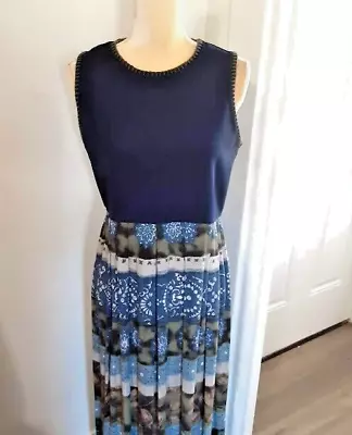 Vintage Hostess Style Maxi Dress Small Blue Top Stitching • $8.96