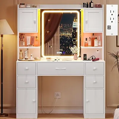 LED Vanity Desk With Mirror Dressing Table Large Makeup Vanity With Drawer White • $259.89