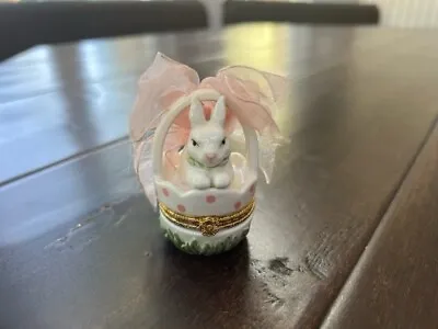 Mud Pie Bunny Rabbit Egg Ceramic Treasure Box W/Carrot Surprise 2-1/2  With Box • $20