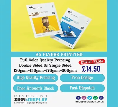 £18.90 • Buy 100 A5 Flyers Standard Quality  170gsm 300gsm Silk - Full Colour Printing