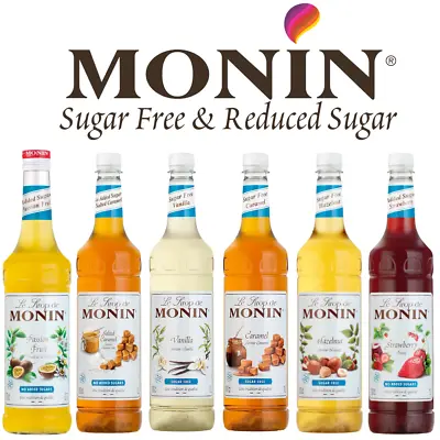 MONIN Premium SUGAR FREE & REDUCED SUGAR Syrups 1L 70cl Caramel Hazelnut & MORE • £8.99
